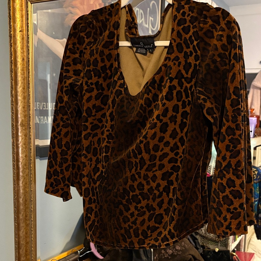Carole Little Brown Leopard Print Top 90’s